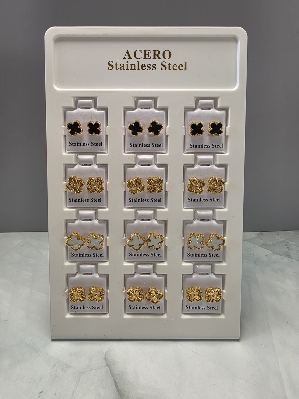 ACERO Stainless Steel Gold & Black Stud Earring Set